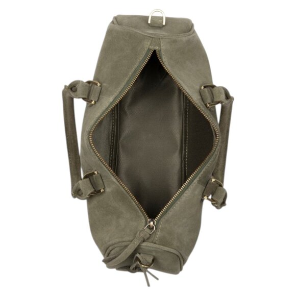 MADE IN INDIA Suede East West Satchel Barrel - Picture 2 of 3